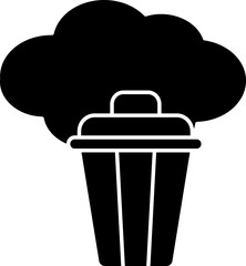 Sticker - Cloud With Dustbin Icon In Black And White Color.