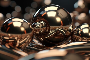 Poster - Abstract background with 3d Metallic spheres. 3D illustration of balls textured. Modern cover concept. Decoration element for banner design. Generative AI