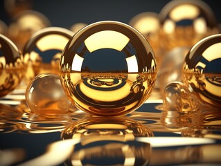 Poster - Abstract background with 3d Metallic spheres. 3D illustration of balls textured. Modern cover concept. Decoration element for banner design. Generative AI