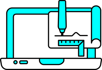 Poster - Cyan And White Blueprint In Laptop Screen Icon.