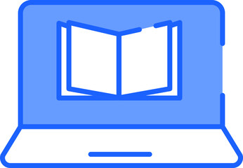 Sticker - Blue And White Color Open Book In Laptop Icon.