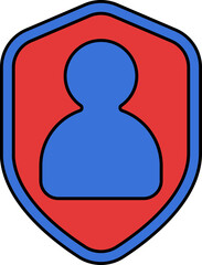 Poster - Human With Shield Icon In Blue And Red Color.