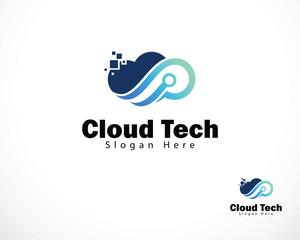 Fototapete - cloud tech logo creative design concept modern arrow search digital pixel data