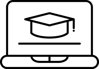 Poster - Linear Style Graduation Cap In Laptop Icon.