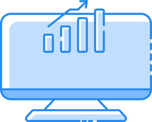 Sticker - Bar Graph In Desktop Screen Blue Icon.