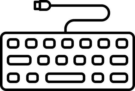 Flat Style Keyboard Icon in Black Line Art.