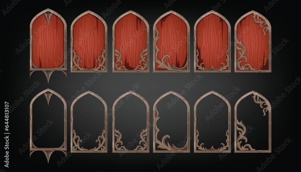 Game gothic window frame set, UI fantasy medieval RPG arch, vector ...