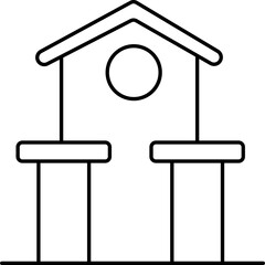 Sticker - Bird House Or Home Icon In Black Line Art.