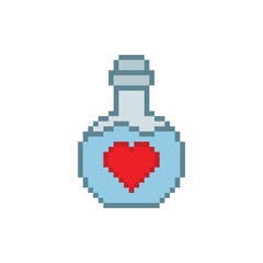 Poster -  pixel health love potion icon vector  element for  8 bit game heart mana sign 