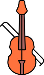 Sticker - Brown And Orange Violin Icon In Flat Style.