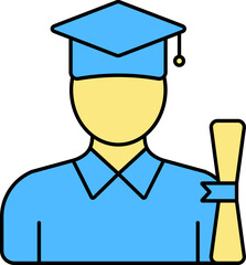 Poster - Faceless Graduate Boy Holding Diploma Icon In Blue And Yellow Color.