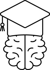 Sticker - Graduation Hat On Brain Icon In THin Line.