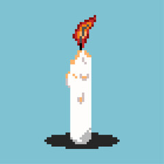 Poster - Pixel art icon of candle with fire on the top of candle. Pixelated art of white candle for your game pixel asset or your pixel design. Perfect for you who need pixel icon game or simple logo.