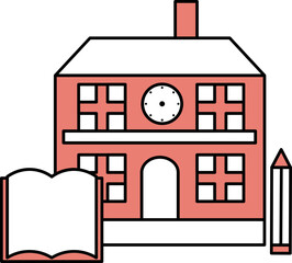 Poster - School Building Icon In Red And White Color.