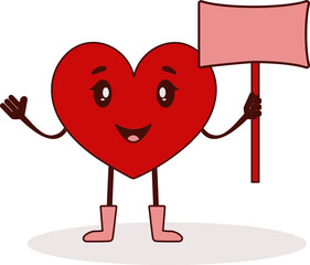 Poster - Cartoon Heart Holding Placard Icon In Red And Brown Color.