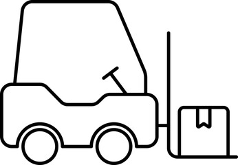 Sticker - Forklift With Parcel Icon In Black Line Art.