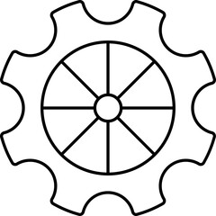 Sticker - Gear Wheel Icon In Black Line Art.