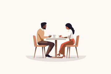 Wall Mural - couple drinking coffee vector flat minimalistic isolated illustration