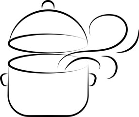 Sticker - Flat Style Open Food Pot With Steam Icon In Black Line Art.