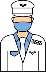 Poster - Illustration Of Pilot Man Wear Mask Icon In Blue And White Color.