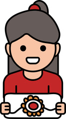 Sticker - Illustration Of Cheerful Young Girl Holding Rakhi (Wristband) Icon.