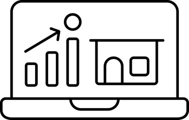 Wall Mural - House Graph in Laptop Screen Line Art Icon.