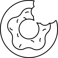 Sticker - Doughnut Or Donut Icon In Black Line Art.