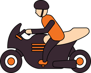 Poster - Man Riding Motorcycle Icon In Orange And Magenta Color.