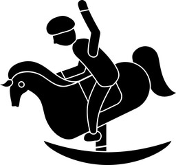 Sticker - Glyph Style Boy Sitting On Rocking Horse Icon.