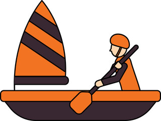 Poster - Man Driving Boat Icon In Orange And Magenta Color.