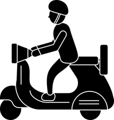 Poster - Illustration Of Man Driving Scooter Icon In Glyph Style.