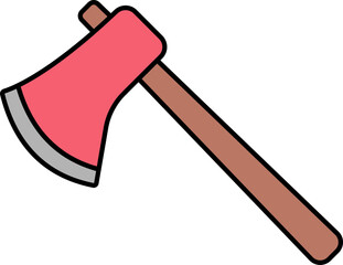 Sticker - Red And Brown Axe Icon In Flat Style.