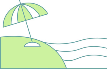 Sticker - Beach View With Umbrella Icon In Green And White Color.