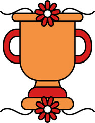 Poster - Red And Orange Vintage Trophy Cup With Floral Design Icon.