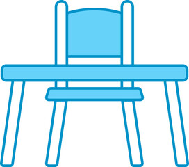 Poster - Flat Style Table With Chair Blue And White Icon.