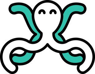 Sticker - Octopus Icon In Green And White Color.