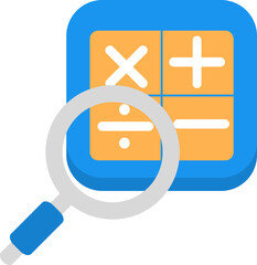 Sticker - Search Calculator Icon In Orange, Blue And Gray Color.