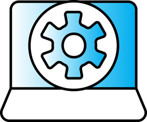 Canvas Print - Cogwheel In Laptop Screen Blue And White Icon.