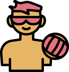 Sticker - Swimmer With Volleyball Icon In Red And Yellow Color.