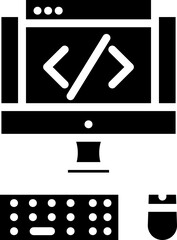 Poster - Glyph Style Web Coding In Desktop Icon.