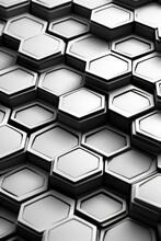 A Black And White Photo Of Hexagons. Imaginary Illustration. Geometric White Black Background.