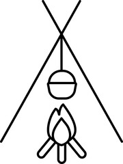 Wall Mural - Pot On Campfire Icon In Black Line Art.