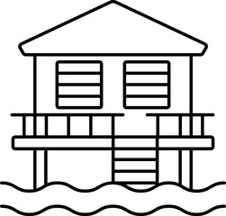 Sticker - Stilt House Icon In Black Line Art.