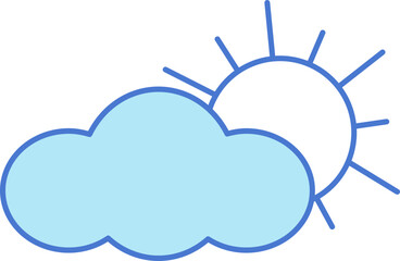 Poster - Sun Behind Cloud Icon In Blue And White Color.