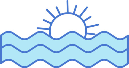 Poster - Blue And White Sea Sunrise Or Sunset Icon.