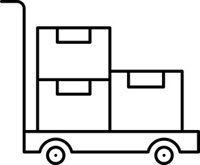 Sticker - Push Cart With Boxes Icon In Black  Line Art.