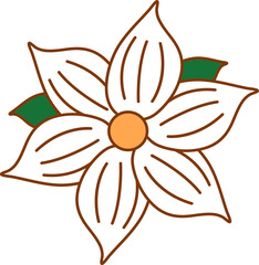 Wall Mural - Flower With Leaves Icon in Green and White Color.