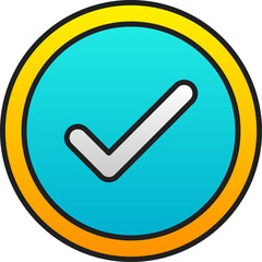 Sticker - Check Symbol Or Icon On Gradient Yellow And Blue Round Background.