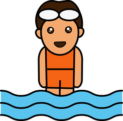 Canvas Print - Swimming Eyeglasses Wear Boy Standing In Water Colorful Icon.