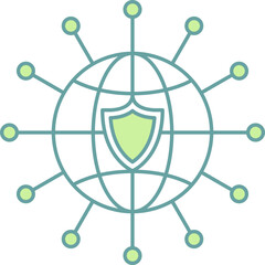 Poster - Green And White Color Global Networking With Shield Icon.